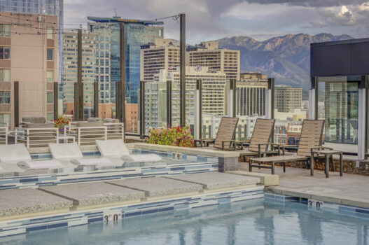 Rooftop pool with mountain views